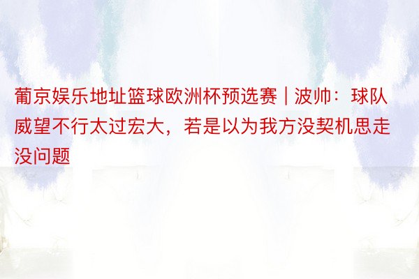 葡京娱乐地址篮球欧洲杯预选赛 | 波帅：球队威望不行太过宏大，若是以为我方没契机思走没问题